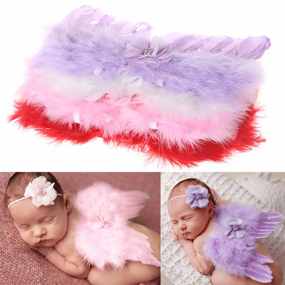 1 комплект, модный ободок с пером и кружевом и крыльями ангела для новорожденных детей