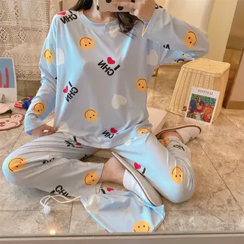 

Pajama Sets Long Sleeve Women Autumn 2XL Printed Korean Style Sleepwear Cardigans Students Stylish Womens Pyjamas Ulzzang Loose