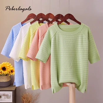 

Summer tshirt Loose sweater twist 2020 Autumn Knitted Women Sweater Half Sleeves tshirt casual Jumper Top O Neck Female Sweater