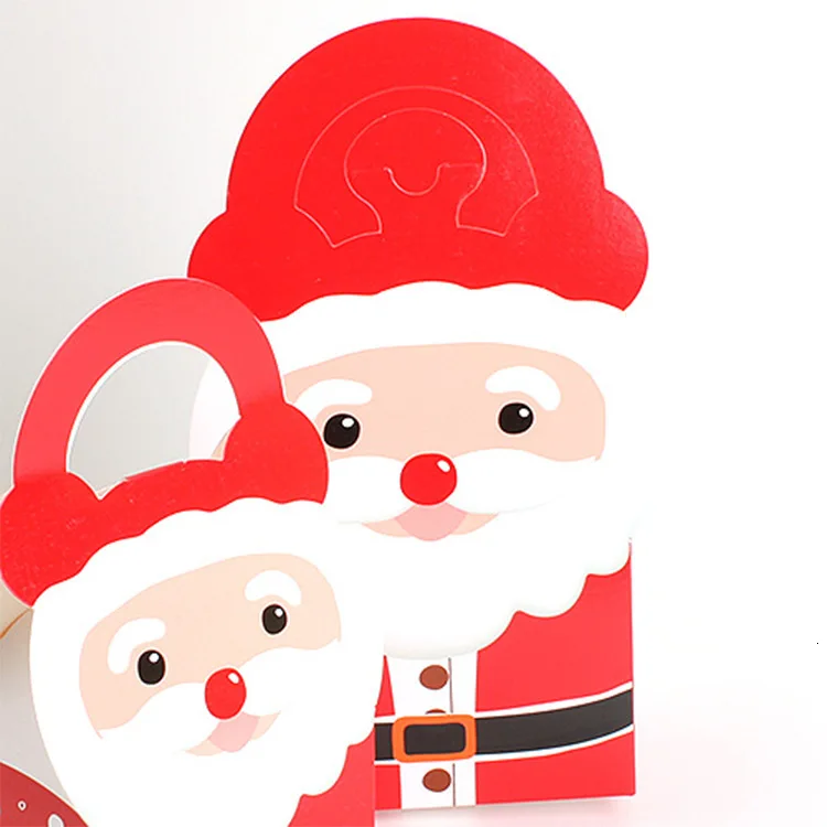 5Pcs Christmas Paper Box Kids Candy Gift Bags For Cookie Biscuit Snack Packaging Box Festival New Year Party Supplies Red Green