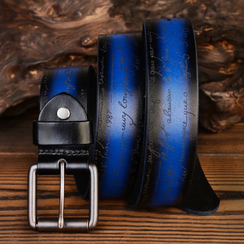 

High-Quality Alloy Metal Buckle Waist Cowboy Jeans Belt Retro Men Belt Leather Luxury Brand Pin Buckle Belt With Letters