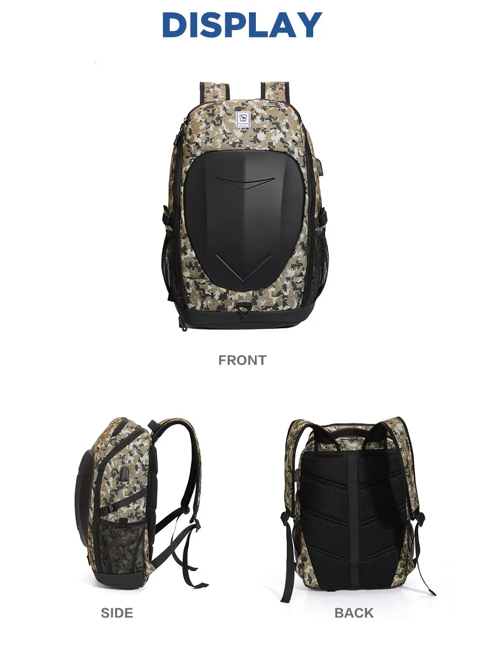 Hard Shell Tactical Backpack 21L Laptop USB Charging Port Waterproof