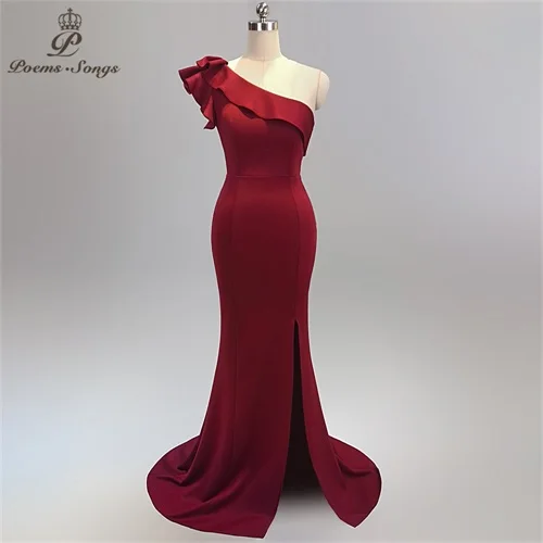 Стильное сексуальное вечернее платье на одно плечо с открытой спиной и разрезом по бокам, вечерние платья в винтажном стиле - Цвет: Бургундия