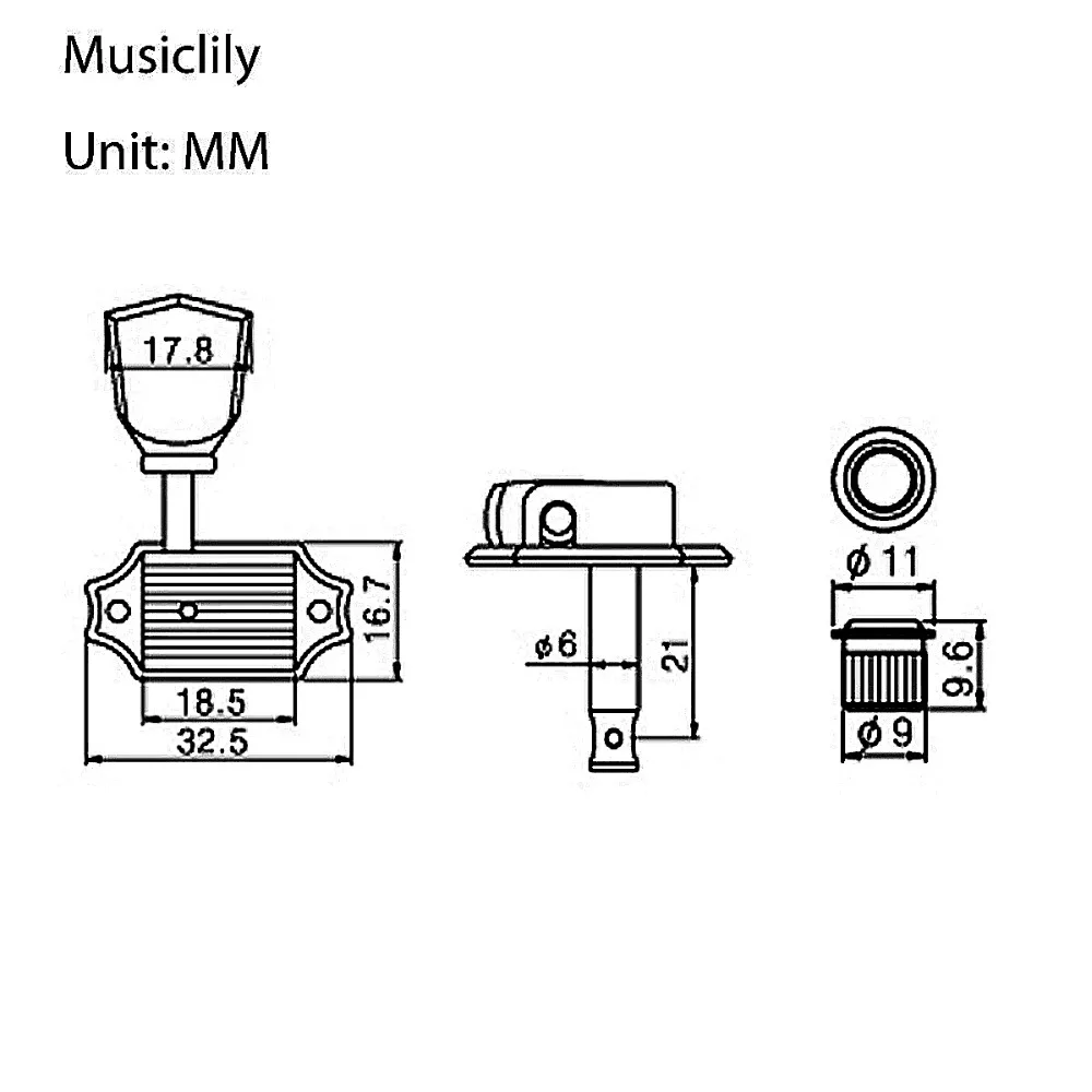Musiclily Pro 3R3L винтажные Гитарные тюнеры, колышки для ключей, набор головок для Les Paul style, хром с кнопкой Keystone