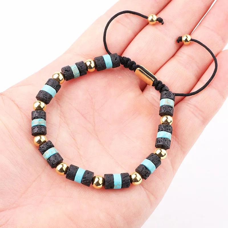 New Fashion High Quality Mix Color Natural Stone Stainless Steel Beaded Macrame Bracelet Men Women - Image 4