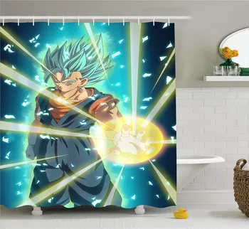 

Super Saiyan Printing Polyester Waterproof Shower Curtains with Hooks Dragon Ball Anime Bath Curtain Bathroom Decor Custom