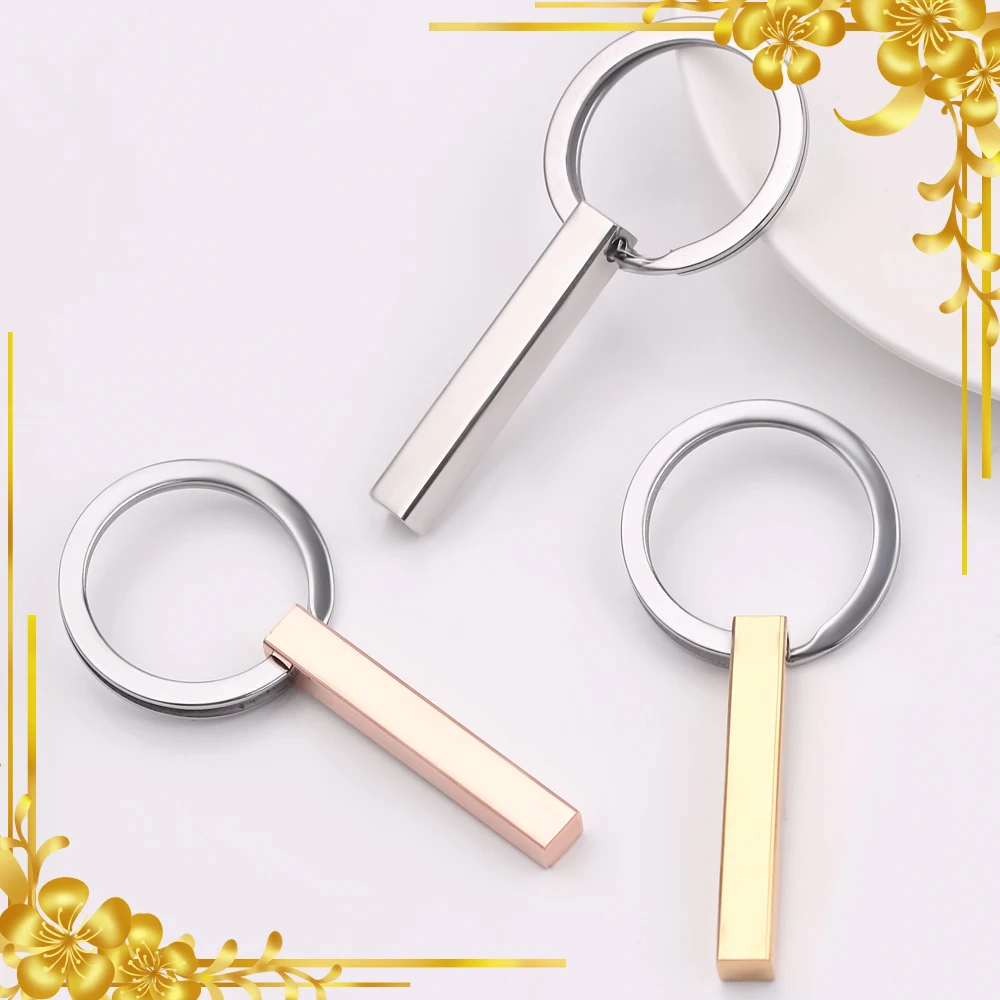 LLavero de acero inoxidable con grabado de cuatro lados, barra cuadrada personalizada con nombre, regalo para hombres y mujeres