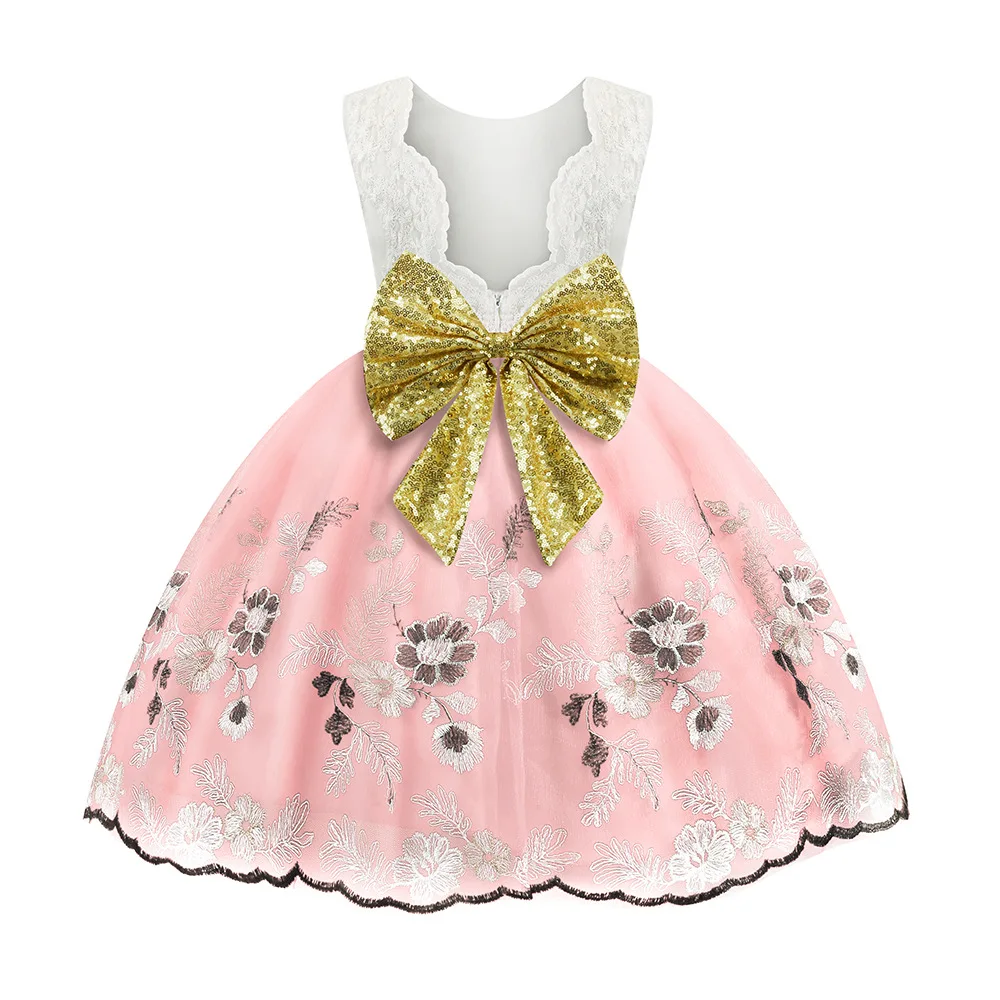 Элегантные вечерние платья с золотой вышивкой для маленьких девочек; свадебное платье для девочек; Детские платья для маленьких девочек; Рождественская одежда