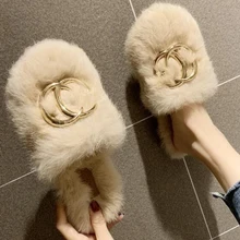 Baotou/Модные женские тапочки на плоской подошве; новые модные тапочки с кроличьим мехом; сезон осень-зима; s742