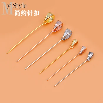 

Inlaid Zircon Pendant accessories 925 silver pin button silver button jade honey wax clasp Necklace buckle accessories