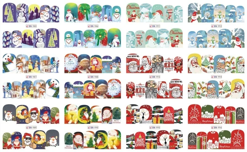 Креативные наклейки для ногтей на Рождество и Хэллоуин с милым рисунком снеговика, наклейки для маникюра, декоративная наклейка для ногтей с персонажем мультфильма - Цвет: BN985-996