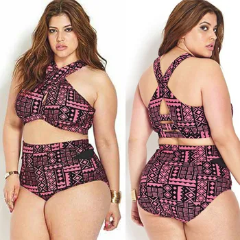 

Plus Size Bikini Set 4XL Sexy Beach Swimwear Women High Waist Halter Bathing Suit Floral Print Bandage Summer Brazilian Swimsuit