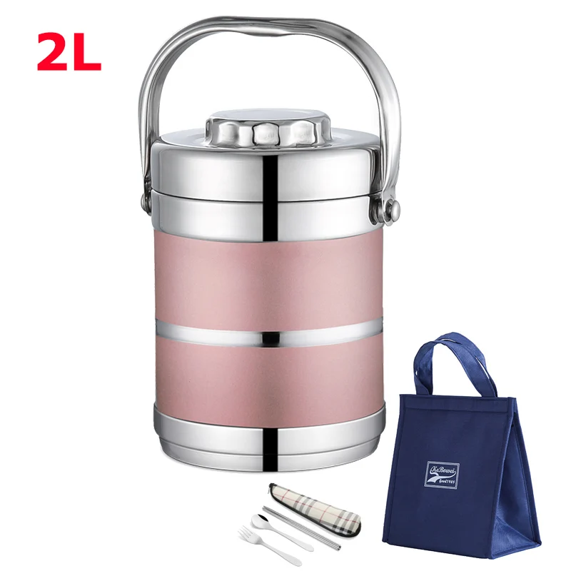 2L Pink and Bag 1,4-л вакуумный Ланч-бокс из нержавеющей стали Термос тепловой контейнер для еды офисный детский студенческий для школьных Бенто-бокс розовый большой мешок - Цвет: 2L Pink and Bag