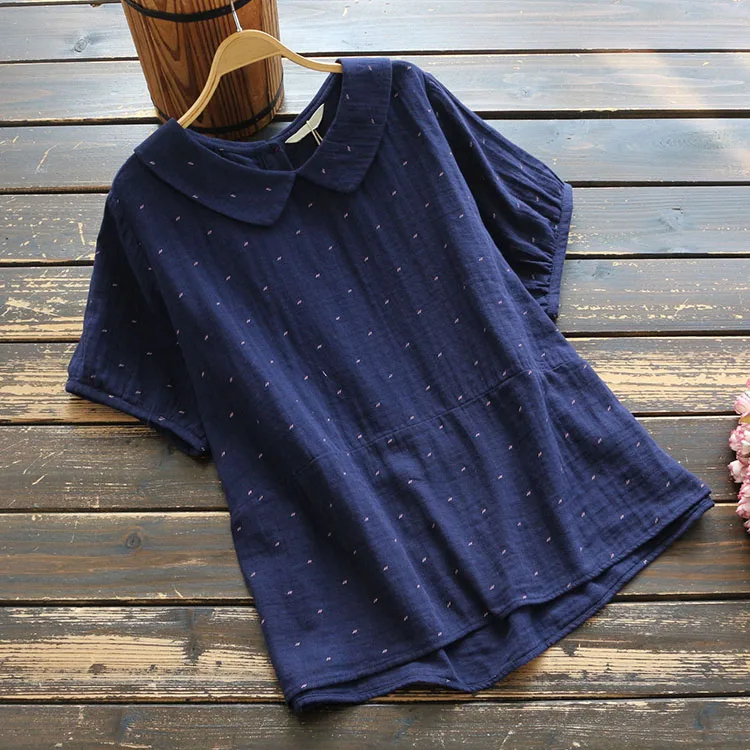 7788 New Summer Women Blouse Japan Style Loose Peter Pan Collar Short Sleeve Tops Casual Pullover Shirts Women 3