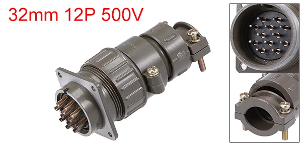 32mm 12P 25A 500V Авиационный соединитель uxcell 19-47,5 мм 2-14P 5-100A 250/500 В, водонепроницаемая Проводная панель, силовое шасси, металлическая фурнитура коричневого цвета - Цвет: 32mm 12P 25A 500V