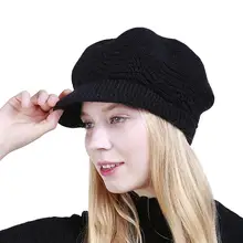 Женская однотонная зимняя теплая громоздкая шапка, вязаная шапка с черепом и козырьком