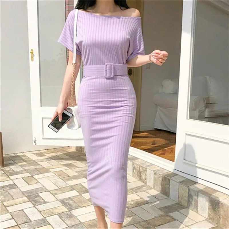 2019 New Summer Women Dress Short Sleeve Belted Jersey Off Shoulder High Waist Slim Long Party Night Vestidos | Женская одежда