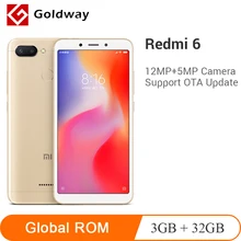 Смартфон Xiaomi Redmi 6 с глобальной прошивкой, 3 ГБ, 32 ГБ, Восьмиядерный процессор Helio P22, 12 Мп+ 5 МП, две камеры, 5,45 дюйма, 18:9, полный экран