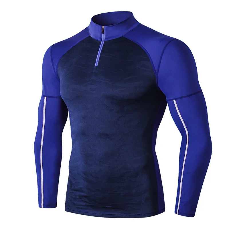 Мужской Камуфляжный комплект для бега, спортивный костюм для спортзала, фитнеса, компрессионный спортивный костюм, одежда для бега, бега, спортивная одежда, тренировочные колготки - Цвет: MK91504DarkBlueShirt