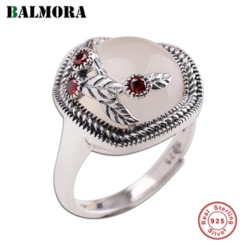 

BALMORA Real 925 Sterling Silver Retro Leaf Open Stacking Finger Rings for Women Lady Simple Elegant Fashion Jewelry Anillos