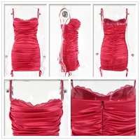 Lace Side Bandage Dress Elastic Sling Short Slim Mini Summer Dress Double Layer Sexy Party Dresses