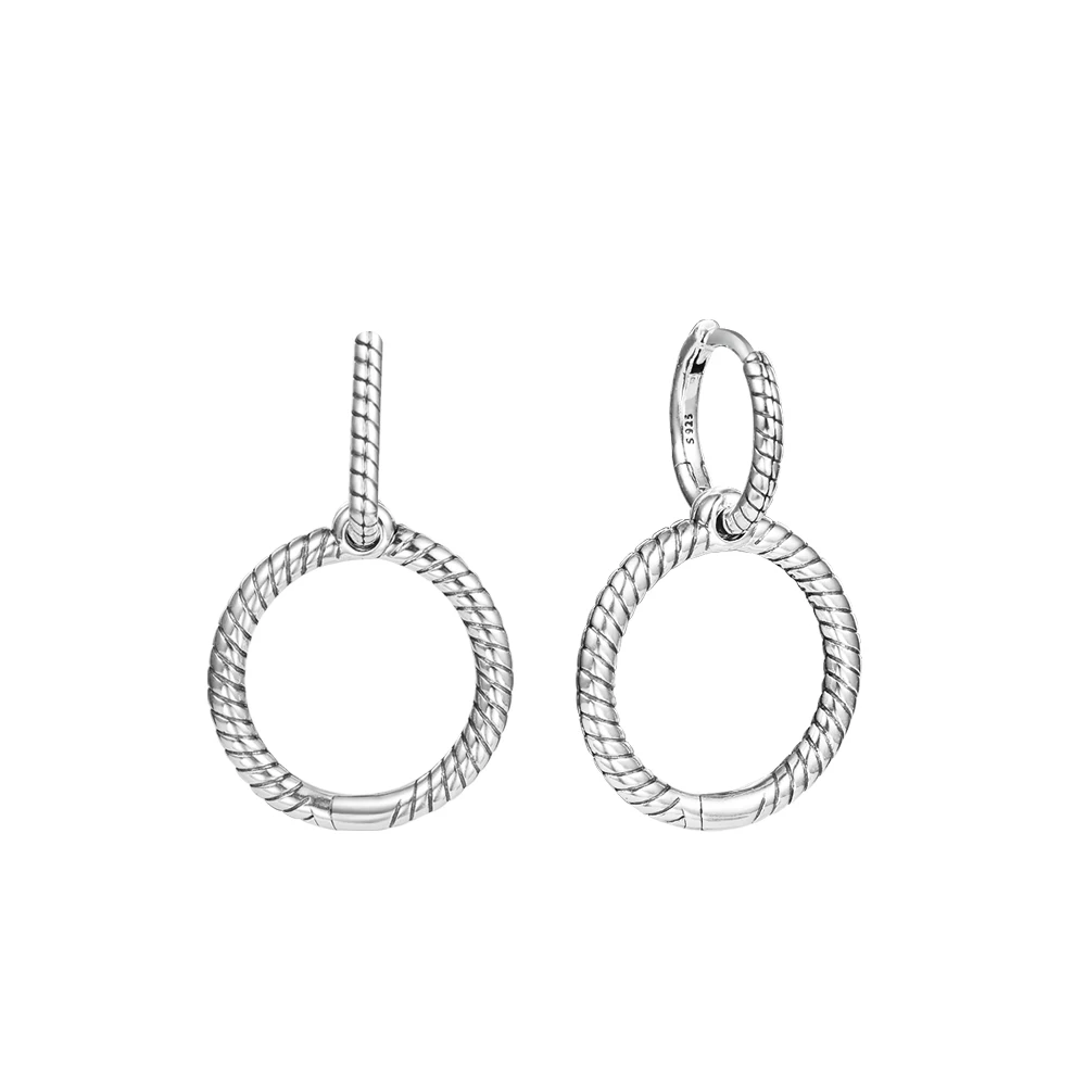 

100% New 925 Sterling Silver Moments Charm Double Hoop Earrings for Women Jewelry Teen Girls Gift DIY Earring Brincos Wholesale