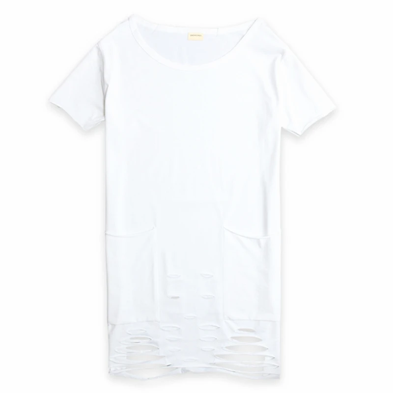 Summer solid color trend hole high street Slim mid-length couple bottoming shirt ins tide brand men's short-sleeved t-shirt
