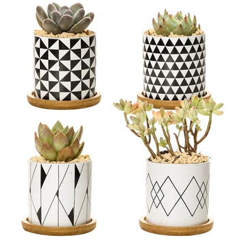 

4pcs Flower Pot Desktop Vase Resin Succulents Plant Pot odern Geometric Flower Pot Home Micro Landscape Decor with 4pcs Tray