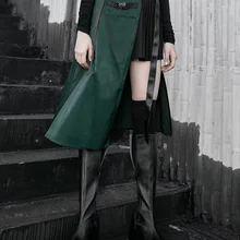 PUNKRAVE уличный модный красивый тонкий плиссированный черный зеленый с завышенной талией неровная строчка юбка женская осенняя и зимняя