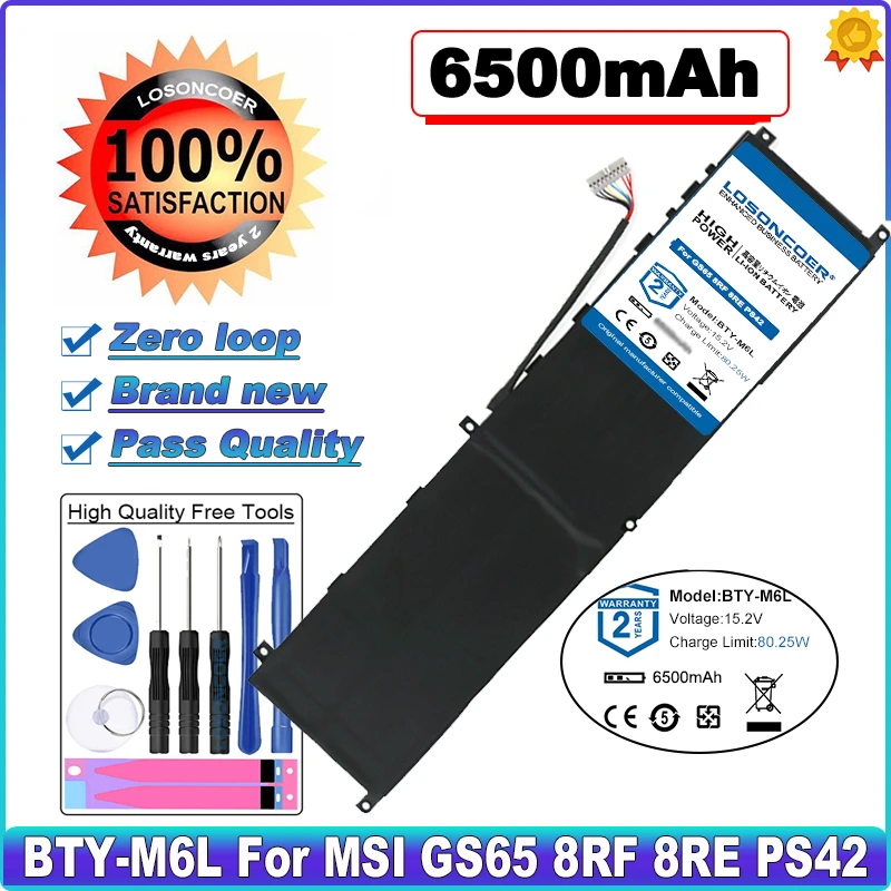 LOSONCOER аккумулятор высокой емкости 6500 мАч BTY M6L Аккумулятор для ноутбука MSI GS65 8RF 8RE