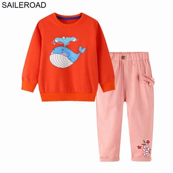 

SAILEROAD Animal Whale Children's Clothing Sets Sweatshirt+Pants Suits Cotton Baby Girls Boutique Clothes Child outfit sets