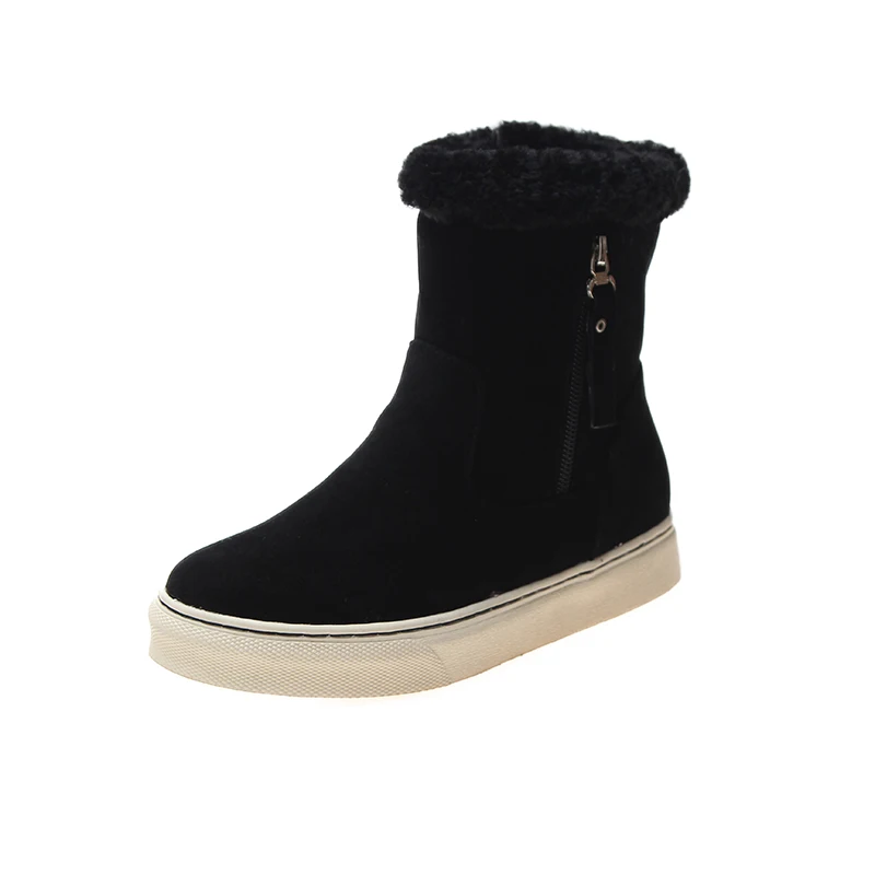 Black New Winter Women Boots Warm Plush Snow Boots Women Shoes Fashion Ankle Boots Soft Black Suede Boots Platform Flat Heel Boot - Color: Black