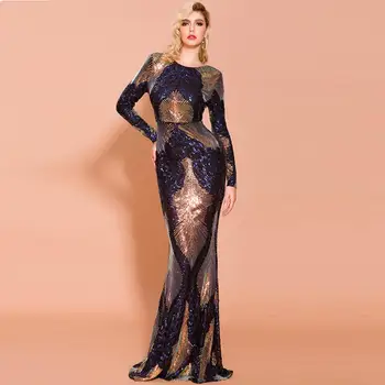 

Spring And Autumn And Winter New Stitching Sequin Party Dress Sexy Slim Temperament Female Fishtail Dress2020