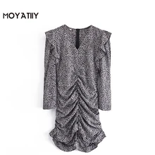 Moyatiy – Mini robe imprimée léopard pour femme, tenue classique plissée à volants et à la mode, avec fermeture éclair au dos, 2022 