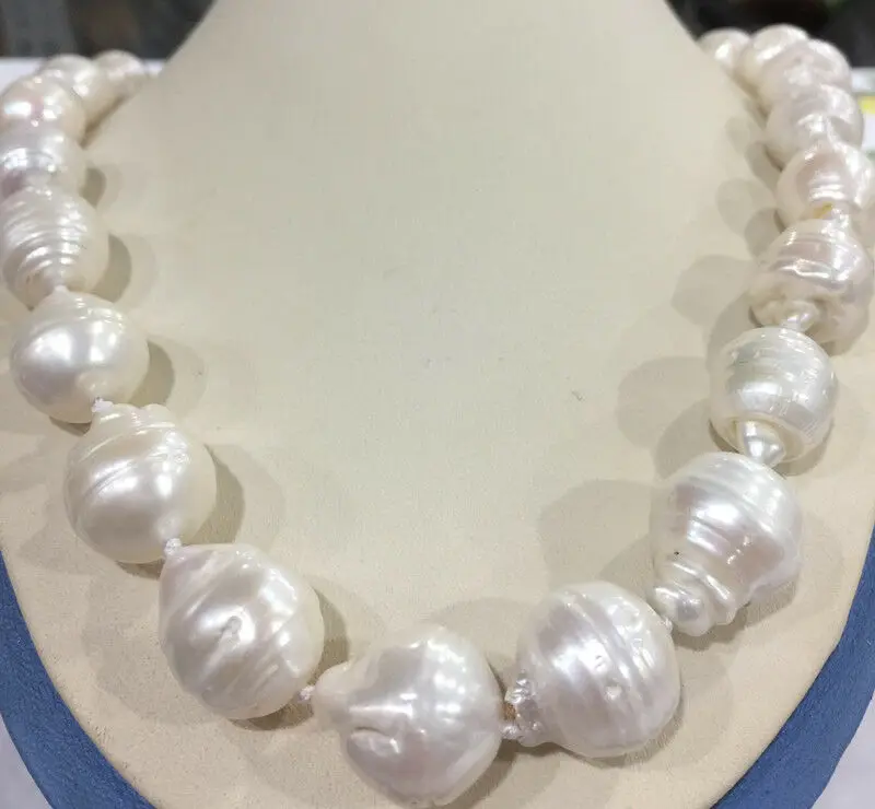 

Rare Huge 15x20MM WHITE SOUTH SEA BAROQUE KESHI AKOYA PEARL NECKLACE 18" AAA+