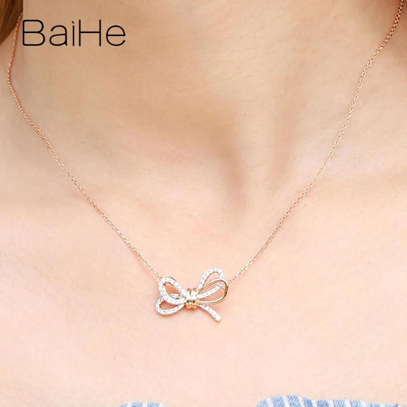 BAIHE Solid 18K Белый+ розовое золото сертифицировано около 0.22ct H/SI натуральные бриллианты Свадебные модные ювелирные изделия Подарочные ожерелья