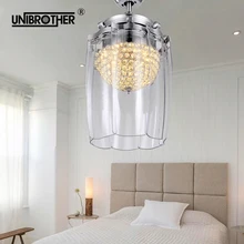 Хрустальная потолочная лампа-вентилятор с дистанционным управлением и затемнением, 42 дюйма, 220 В, освещение для ресторана, гостиной, декоративное освещение, бесшумное