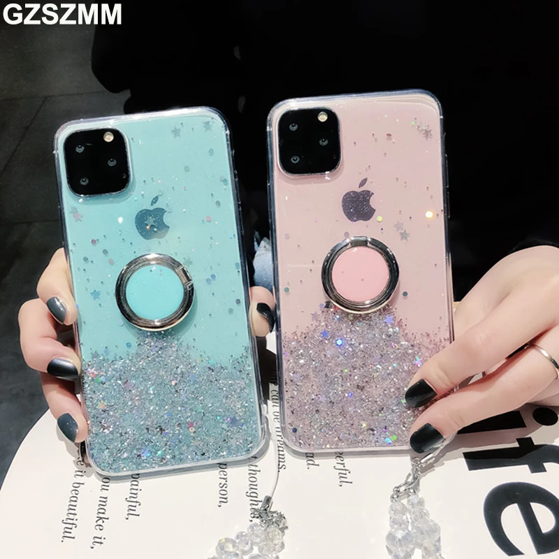 Блестящий Прозрачный чехол с подставкой и кольцом для Iphone 11 Pro Max|Бамперы| |
