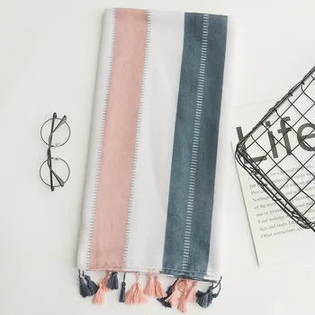 

Japanese Korean version of small fresh cotton and linen scarves size stripes color matching decorative scarves sunscreen shawls