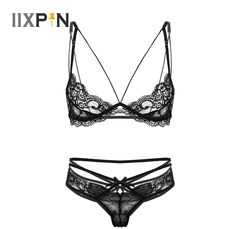 Erotic Underwear Set Women Sexy See Through Sheer Lace Lingerie Set Erotic Lace Bra Top With G 