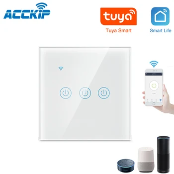 

ACCKIP EU/UK 1/2/3 Gang Tuya Wifi Smart Wall Light Switch Touch Panel Remote For Home Automation Voice Control Anywhere