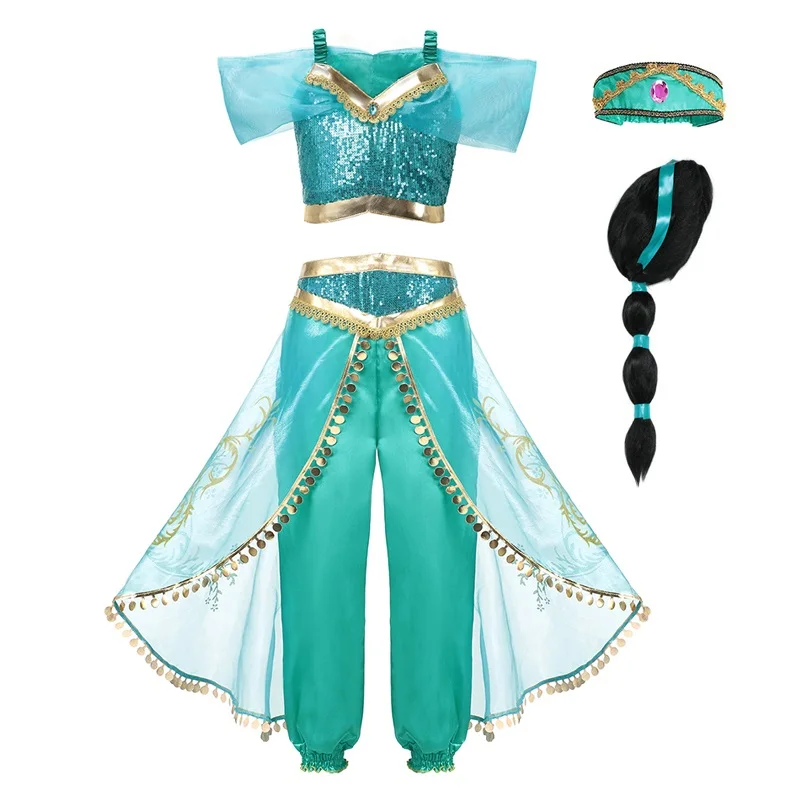 Jasmine Set 01 Принцесса Эльза Анна Платье Золушка Снежная белая Аврора Жасмин Белль Вечерние платья Дети Хэллоуин День рождения Косплей Костюм - Цвет: Jasmine Set 01