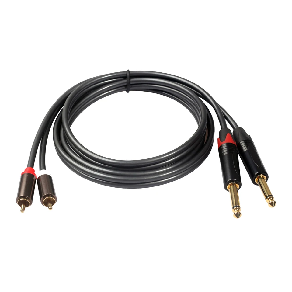 Cavo Adattatore Audio 6,35mm Jack Maschio A 2 RCA Maschi – 20cm, Oro