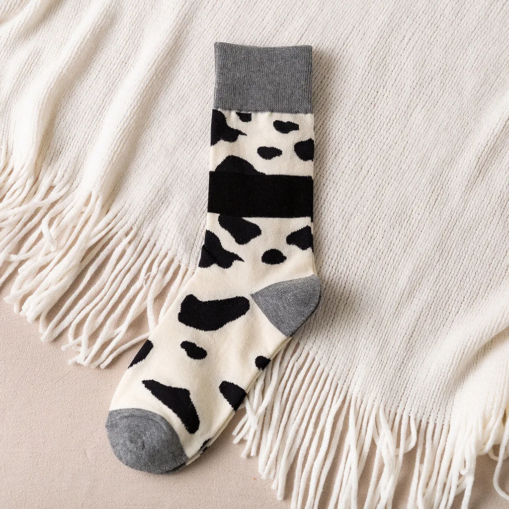 Новые женские трендовые яркие цветные носки с принтом коровы, повседневные хлопковые носки# yc104