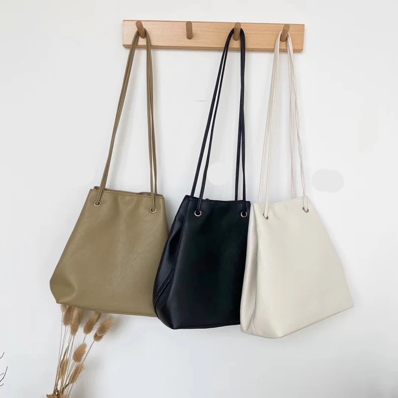 

2020 New Small Women Bags Youth Drawstring Bucket Bag Female Handbags Ladies Shoulder Bag PU Leather Soft Light Crossbody Bag