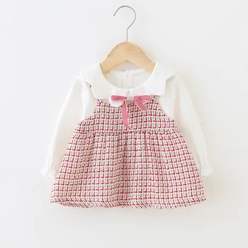 

Baby Girls Bow Cute Cotton Princess Dress 2020 Spring Autumn Infant Long Sleeve Plaid Dress Kids Baby Girl Cloths