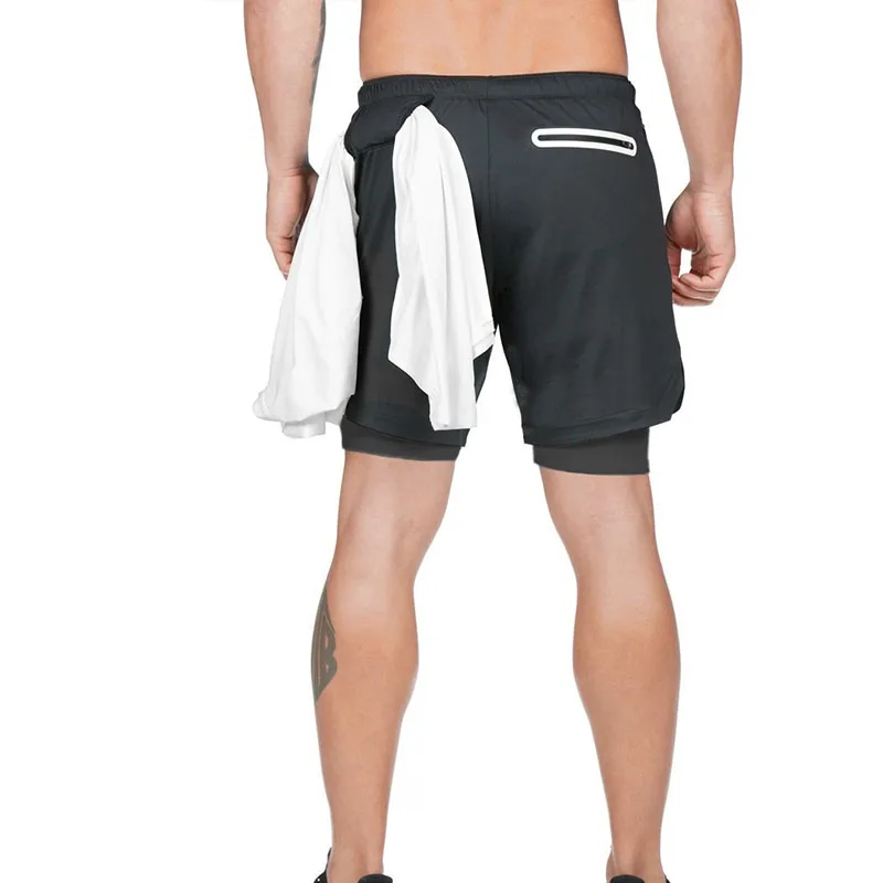 Men's Sport Running Beach Short Board Pants Swim Trunk Pants Quick Drying 2 in 1 Surfing Shorts double-deck Swimwear for Male