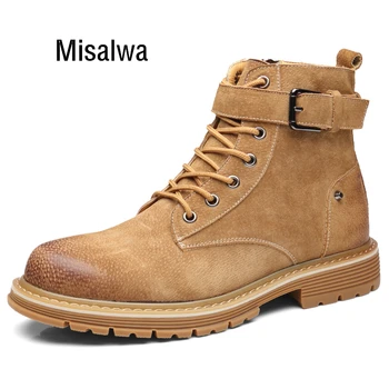 

Misalwa Retro Leather Boots Men Autumn Trending Men's Desert Working Boots Short Ankle Boots High Top Zipper Buckle Decent Shoes