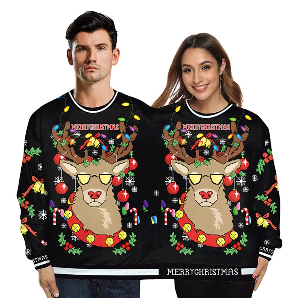 

Matching Christmas Sweaters Double Couples Unisex Pullover Holiday Spoof 3D Digital Printing Couples Two-piece Ugly Xmas Tops