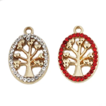 

Zinc Based Alloy Charms Oval Tree Pendants Gold Color With Micro Pave Rhinestone19mm x 13mm For DIY Earring Jewelry Making,5 PCs